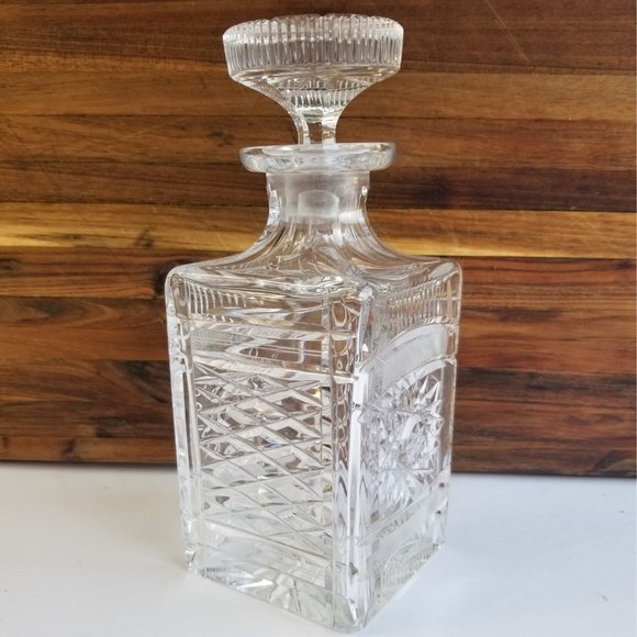 Vintage Other - Vintage Heavy Cut Crystal Diamond Design Liquor Decanter Clear Glass w/ Stopper